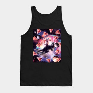 Thug Space Cat On Dinosaur Unicorn - Pizza Tank Top